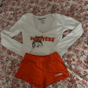Hooters White Top and Orange Shorts Set